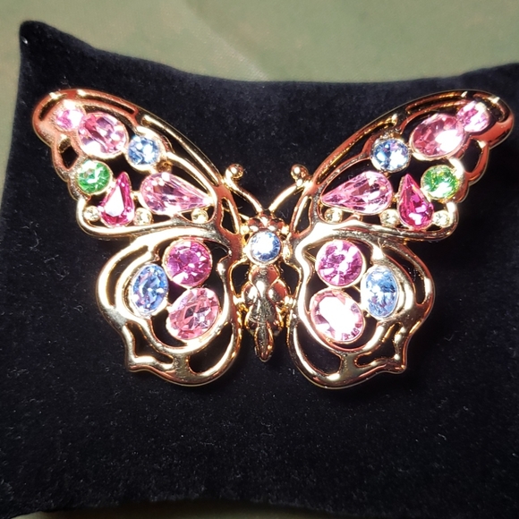 Gold Rhinestone Butterfly Brooch - Picture 2 of 5